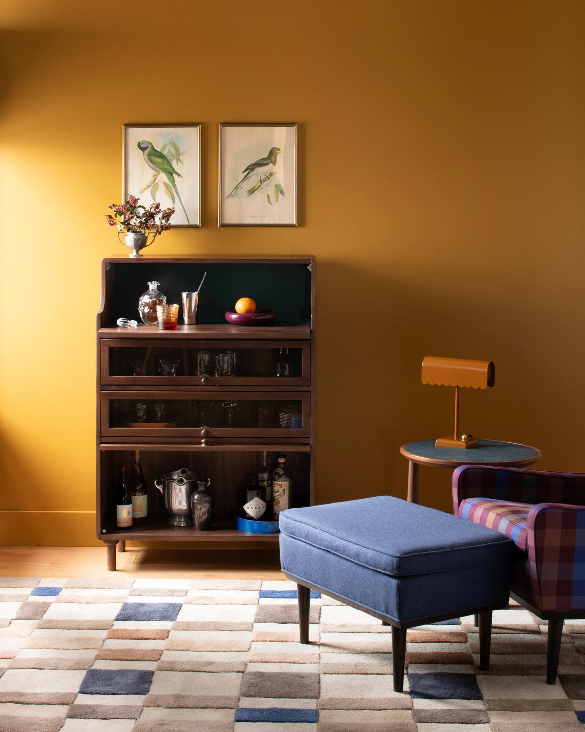 Barrister cabinet in yellow room.