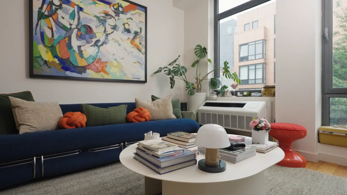 Modern NYC apartment living room.