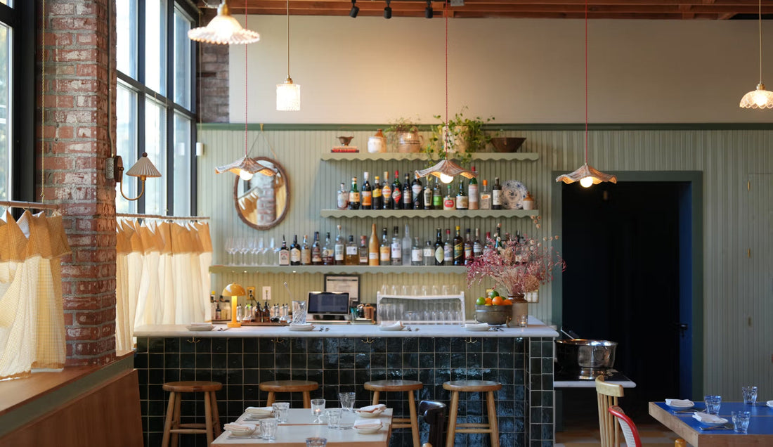 bar top with green walls