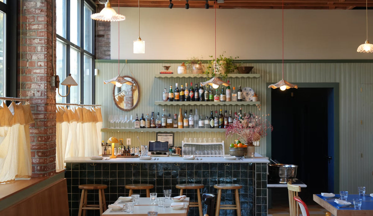 bar top with green walls