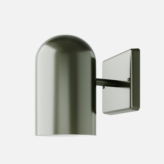Right view of Allegheny 4.5 inch indoor/outdoor sconce with domed cylindrical shade and square backplate, green finish on white background