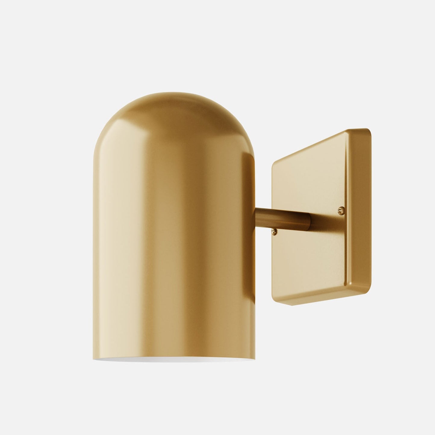 Side close up of Allegheny 4.5 inch indoor outdoor sconce showing cylindrical shade, slim arm, and square backplate on white