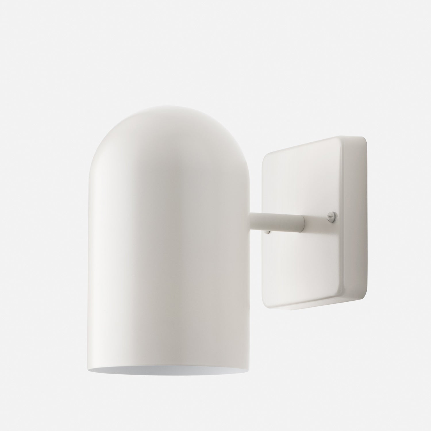 Close-up view of Allegheny 4.5-inch indoor/outdoor sconce showing cylindrical shade, arm, and square backplate on white