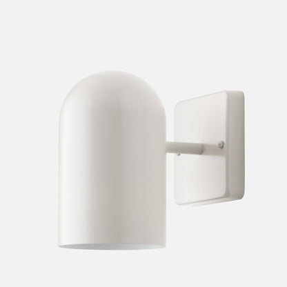 Close-up view of Allegheny 4.5-inch indoor/outdoor sconce showing cylindrical shade, arm, and square backplate on white