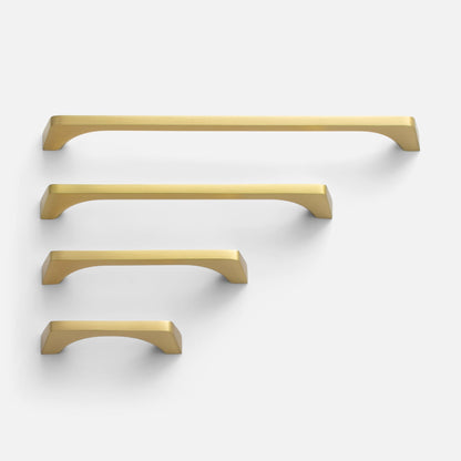 Front view of Truss Pull in natural brass showcasing bridge-inspired arch and refined exterior angles on a white background