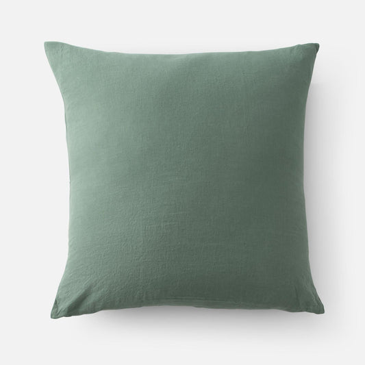 Front view of Linen Pillow Sham in Laurel showing linen texture on a square sham with light gray background