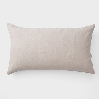 Top view of Linen Pillow Sham showcasing natural textured 100 percent linen fabric and back envelope closure on white background