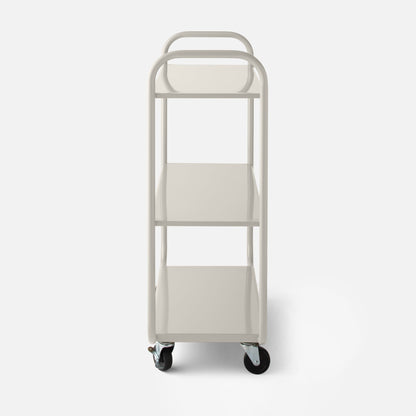 Front view of Miller Storage Cart showcasing rounded handles, two shelves, and locking casters on white background