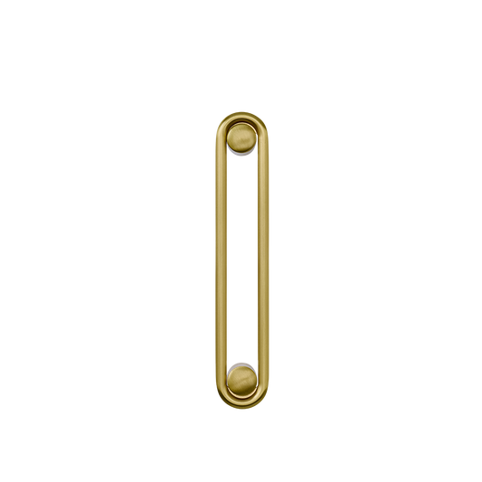 Front view of Landon Pull showcasing its elongated brass finish with a black background