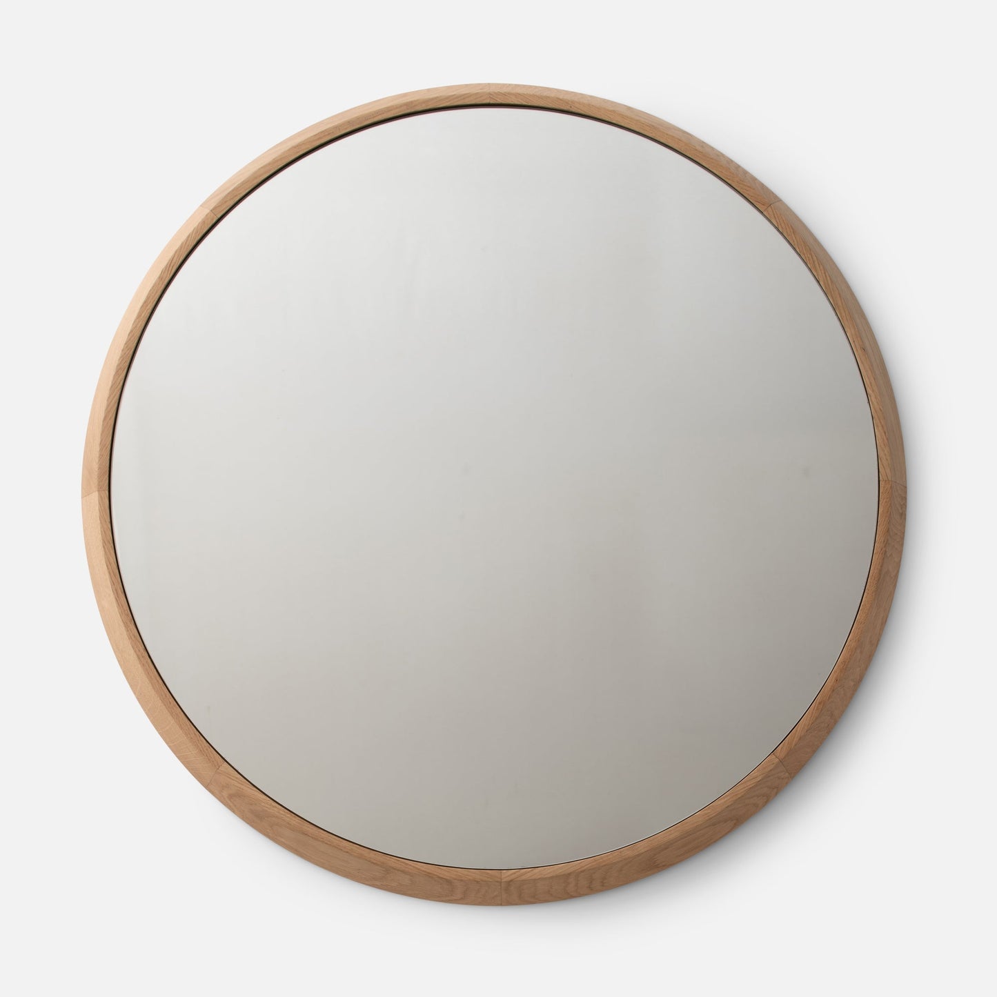 Front view of Oak Chamfered Mirror showcasing solid white oak chamfered frame on light gray background