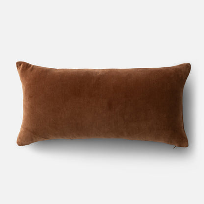Top-front view of Pieced Velvet Pillow Cover showing brown 100% cotton velvet texture and visible zipper pull on white background