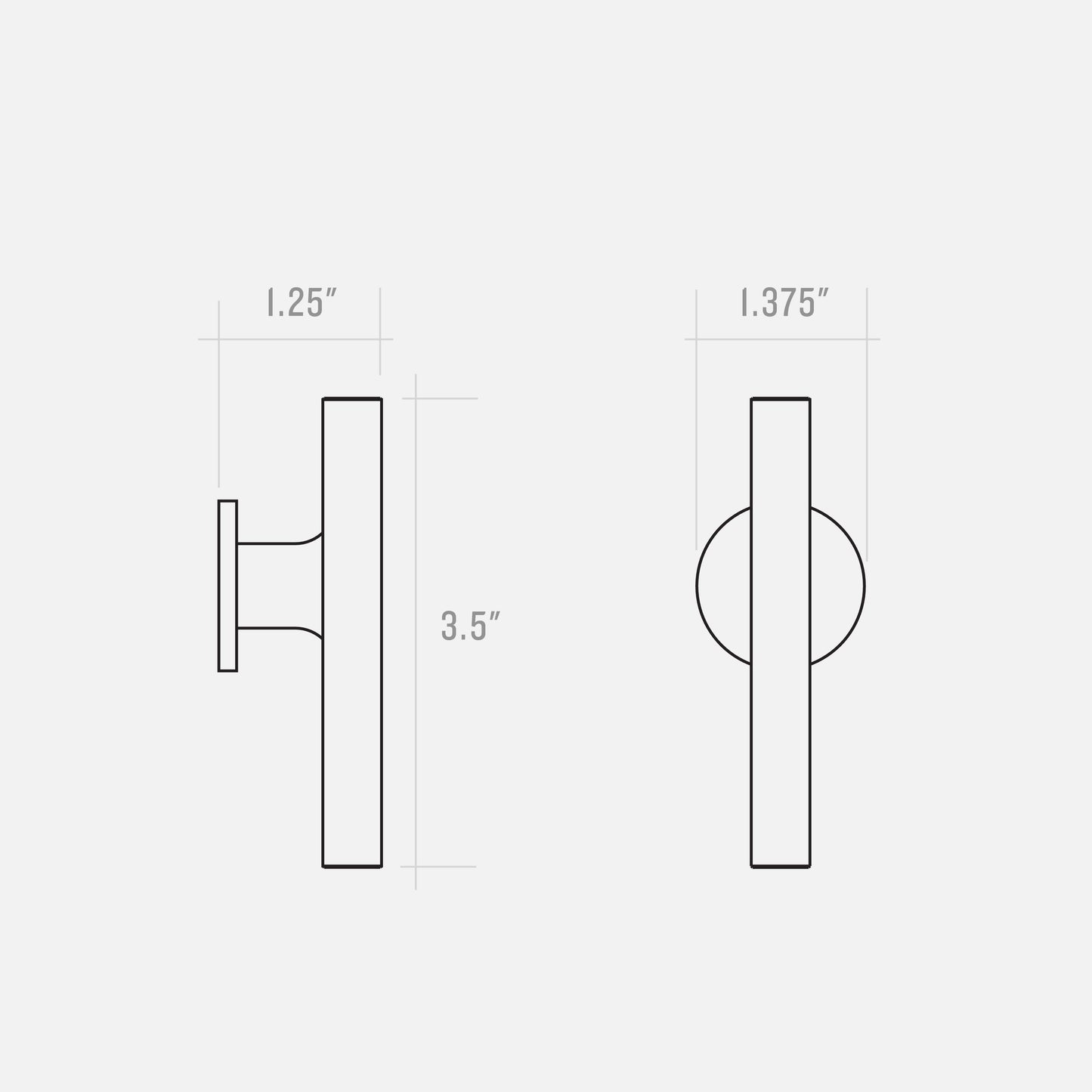 Technical drawing showing front and side views of the Galley Pull with measurements 1.25 inches, 1.375 inches, and 3.5 inches