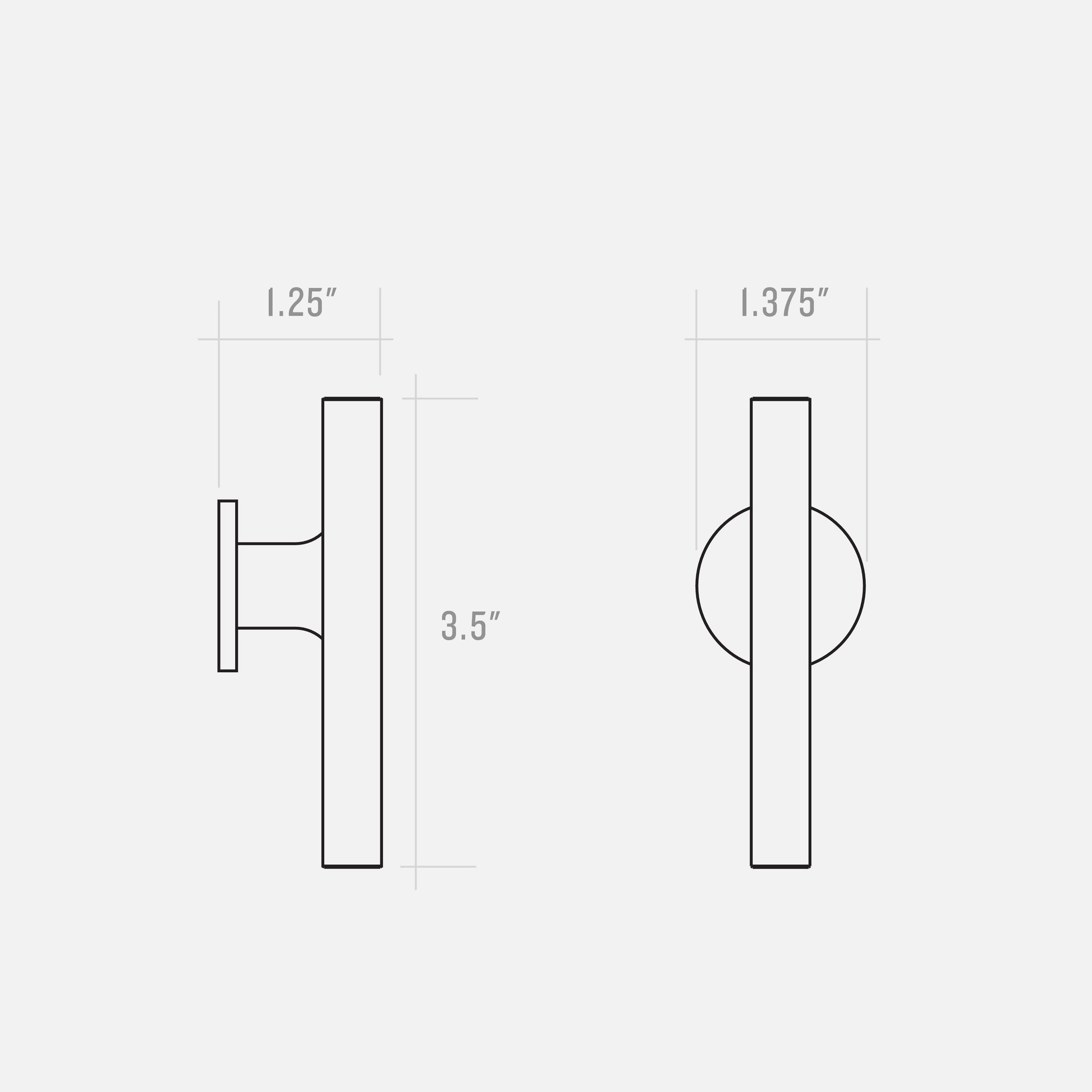 Technical drawing showing front and side views of the Galley Pull with measurements 1.25 inches, 1.375 inches, and 3.5 inches