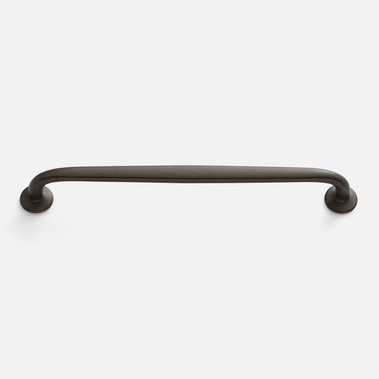 Front view of Somerset Appliance Pull (12-inch) showing matte bronze curved bar on light gray background