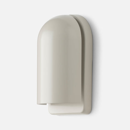 Close-up right view of Allegheny Slim Sconce showing slim rounded shade and wall plate with matte finish on white background