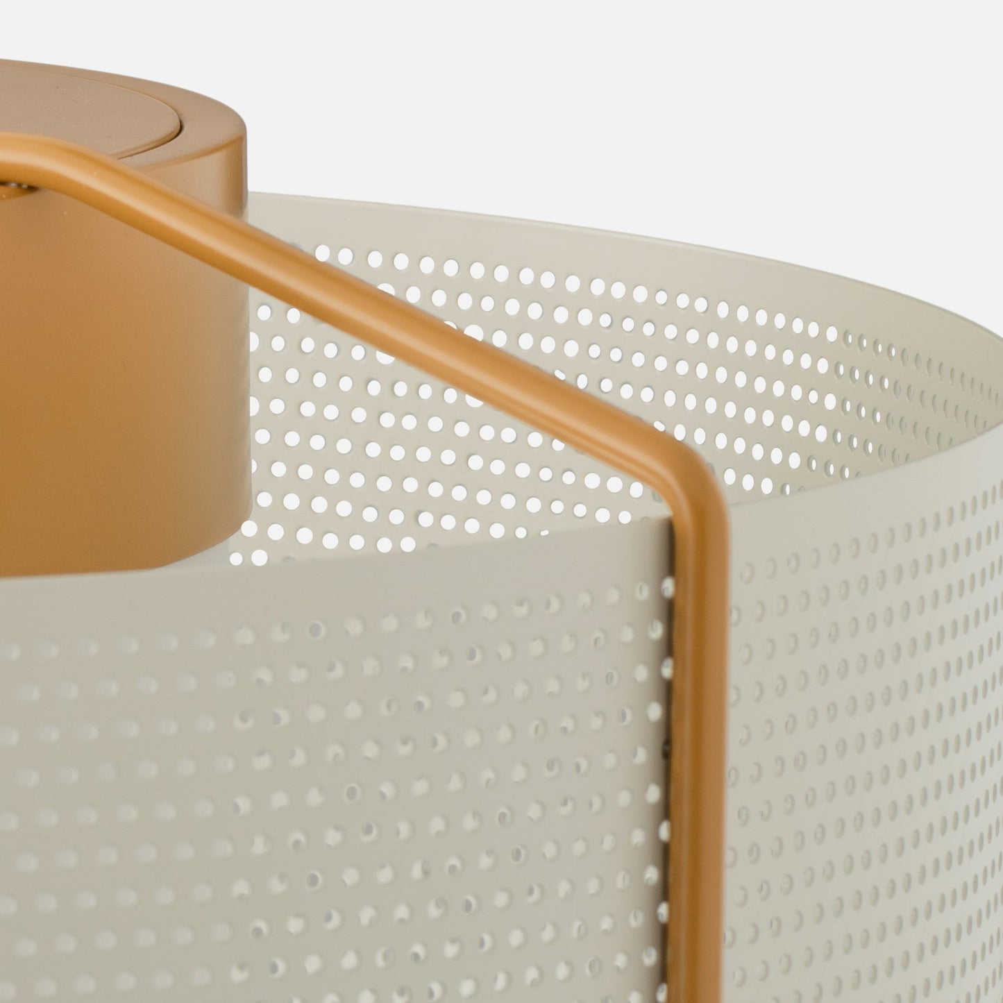 Close-up of Swell 20 inch Flush Mount showcasing perforated metal shade and olive satin frame on white background